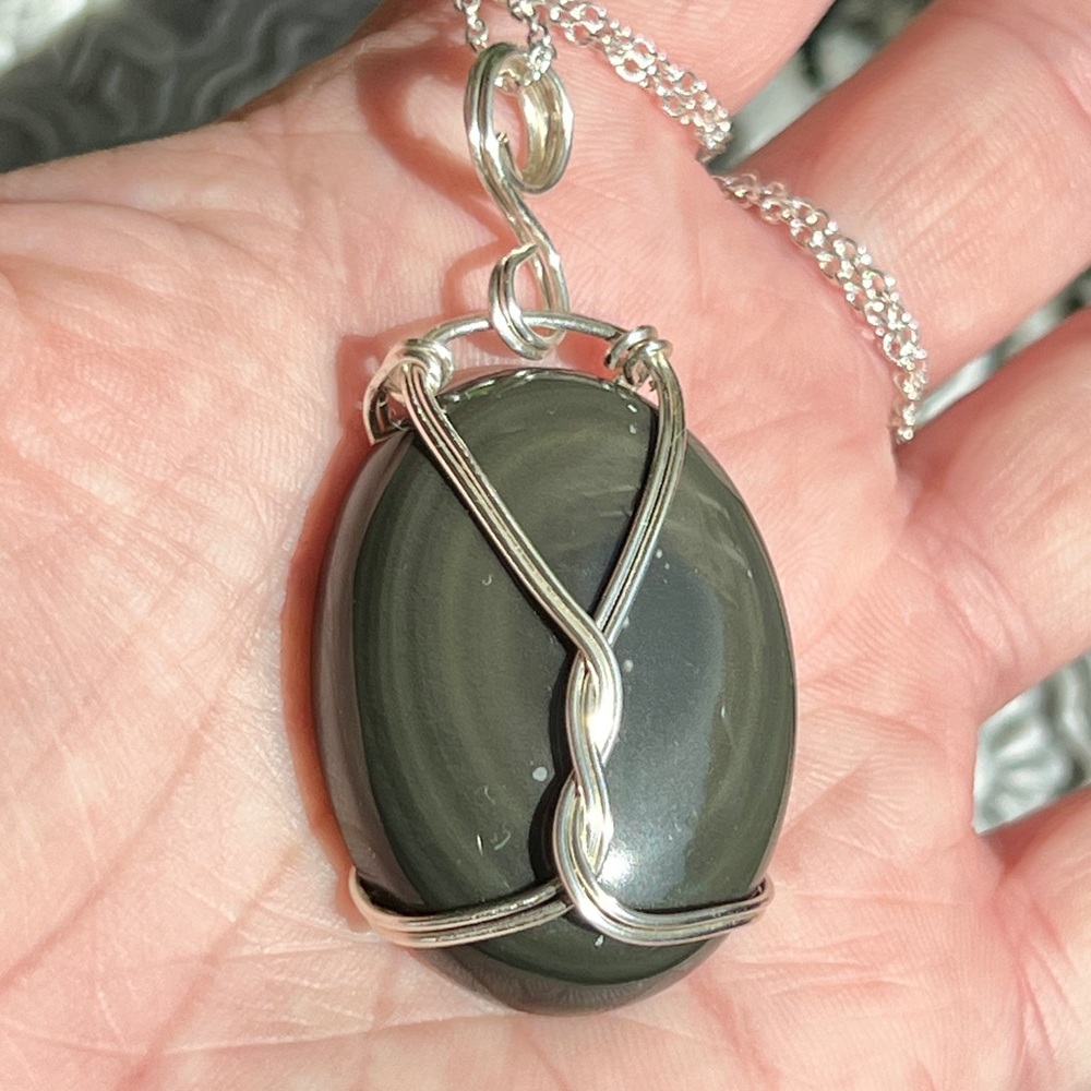 Rainbow Obsidian Wire Wrapped Pendant - Handmade by Wandering Bunny LLC